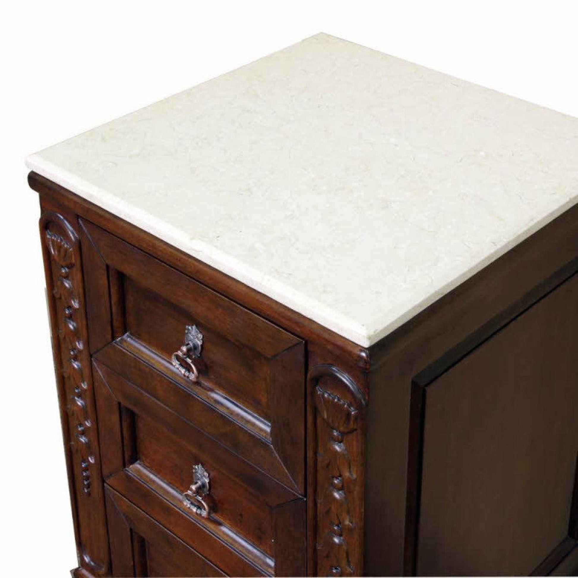 Bellaterra Home 18" 3-Drawer Walnut Wall-Mounted Bridge Unit Cabinet With Carrara White Marble Counter Top