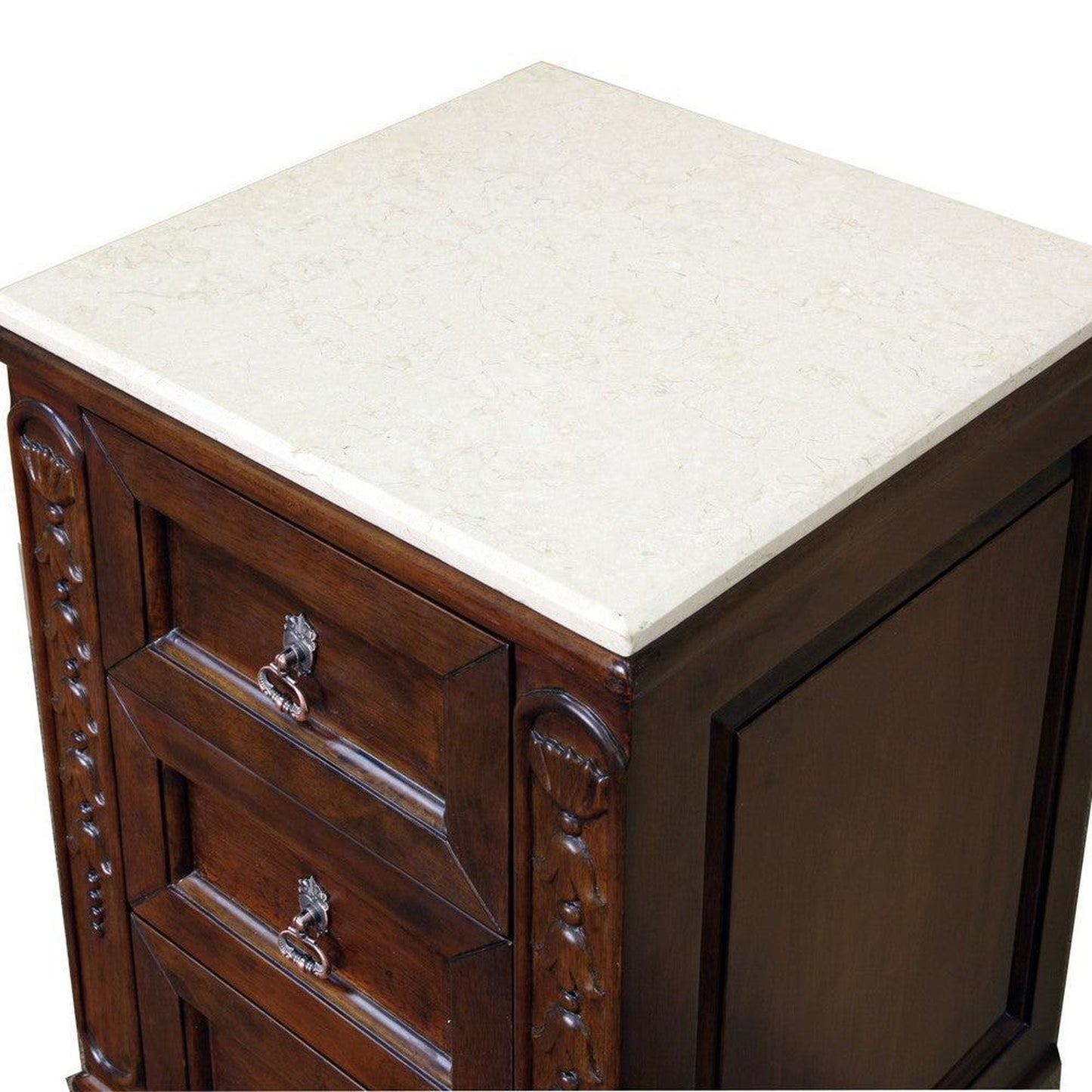 Bellaterra Home 18" 3-Drawer Walnut Wall-Mounted Bridge Unit Cabinet With Cream Marble Counter Top