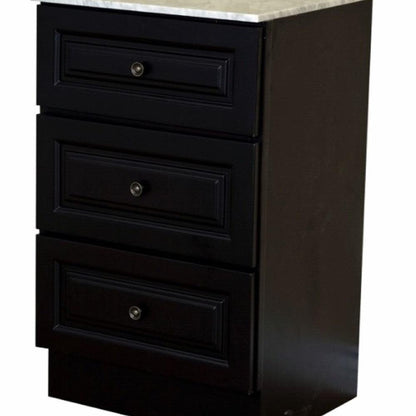 Bellaterra Home 20" 3-Drawer Dark Mahogany Freestanding Side Cabinet With White Carrara Counter Top