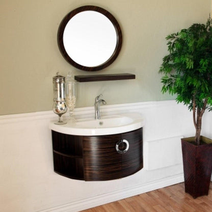 Bellaterra Home 22" Ebony Zebra Round Wall-Mounted Solid Wood Framed Mirror With Freestanding Shelf