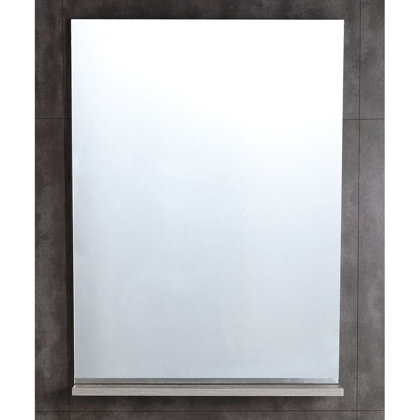 Bellaterra Home 22" x 30" Gray Pine Rectangle Wall-Mounted Frameless Mirror With Shelf