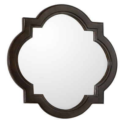 Bellaterra Home 23" x 23" Walnut Quatrefoil Wall-Mounted Wood Framed Mirror