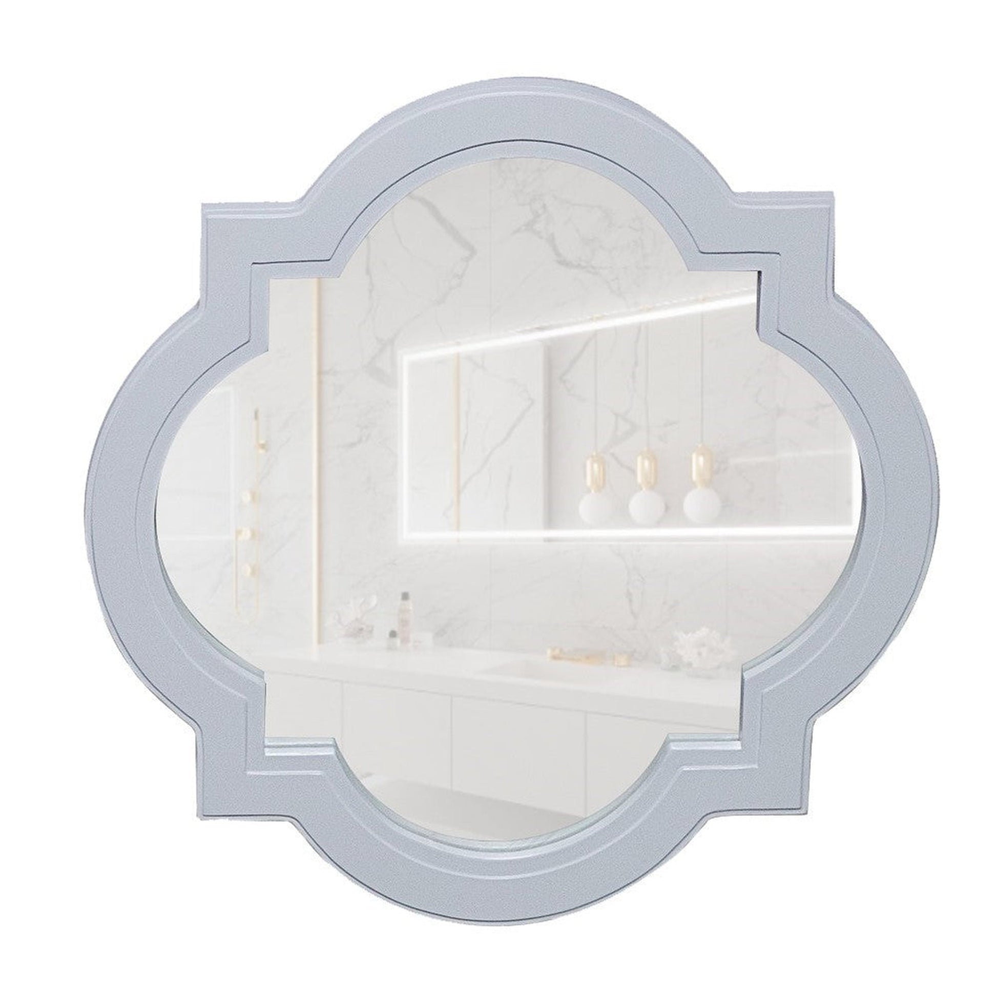 Bellaterra Home 23" x 23" White Quatrefoil Wall-Mounted Wood Framed Mirror