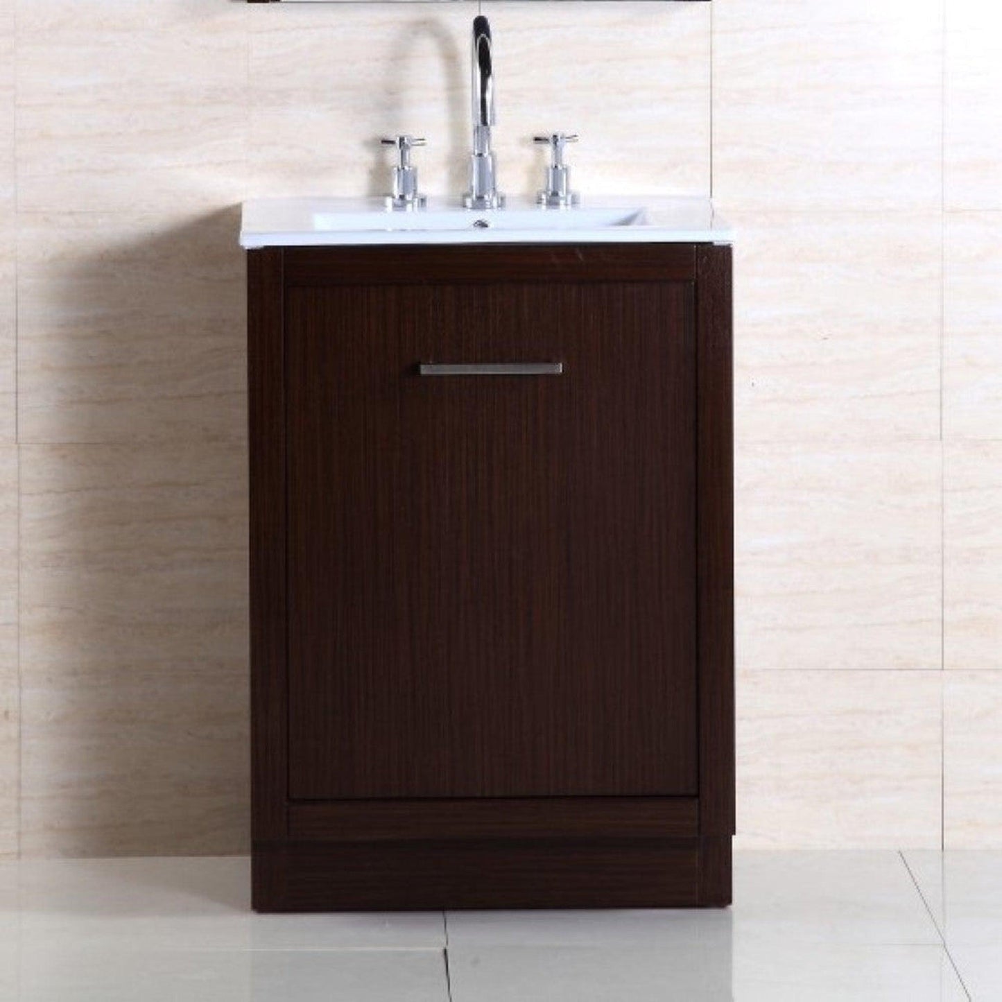 Bellaterra Home 24" 1-Drawer Wenge Freestanding Vanity Set With Ceramic Integrated Sink and Ceramic Top