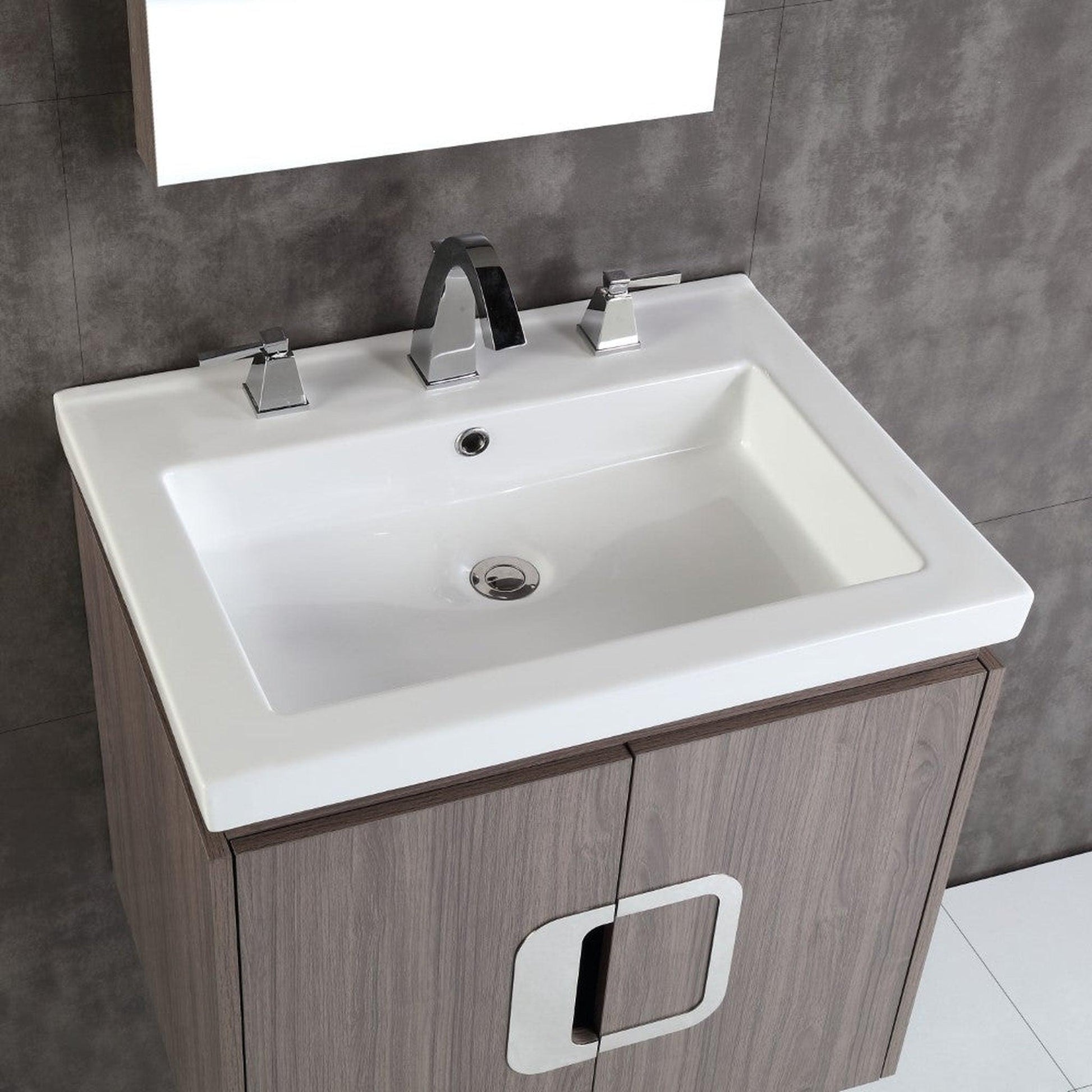 Bellaterra Home 24" 2-Door Gray Brownish Oak Wall Mount Vanity Set With Ceramic Integrated Sink and Top