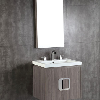 Bellaterra Home 24" 2-Door Gray Brownish Oak Wall Mount Vanity Set With Ceramic Integrated Sink and Top