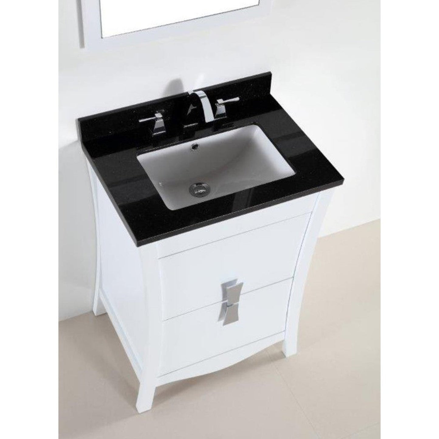 Bellaterra Home 24" 2-Drawer White Freestanding Vanity Set With Ceramic Undermount Rectangular Sink and Black Galaxy Granite Top