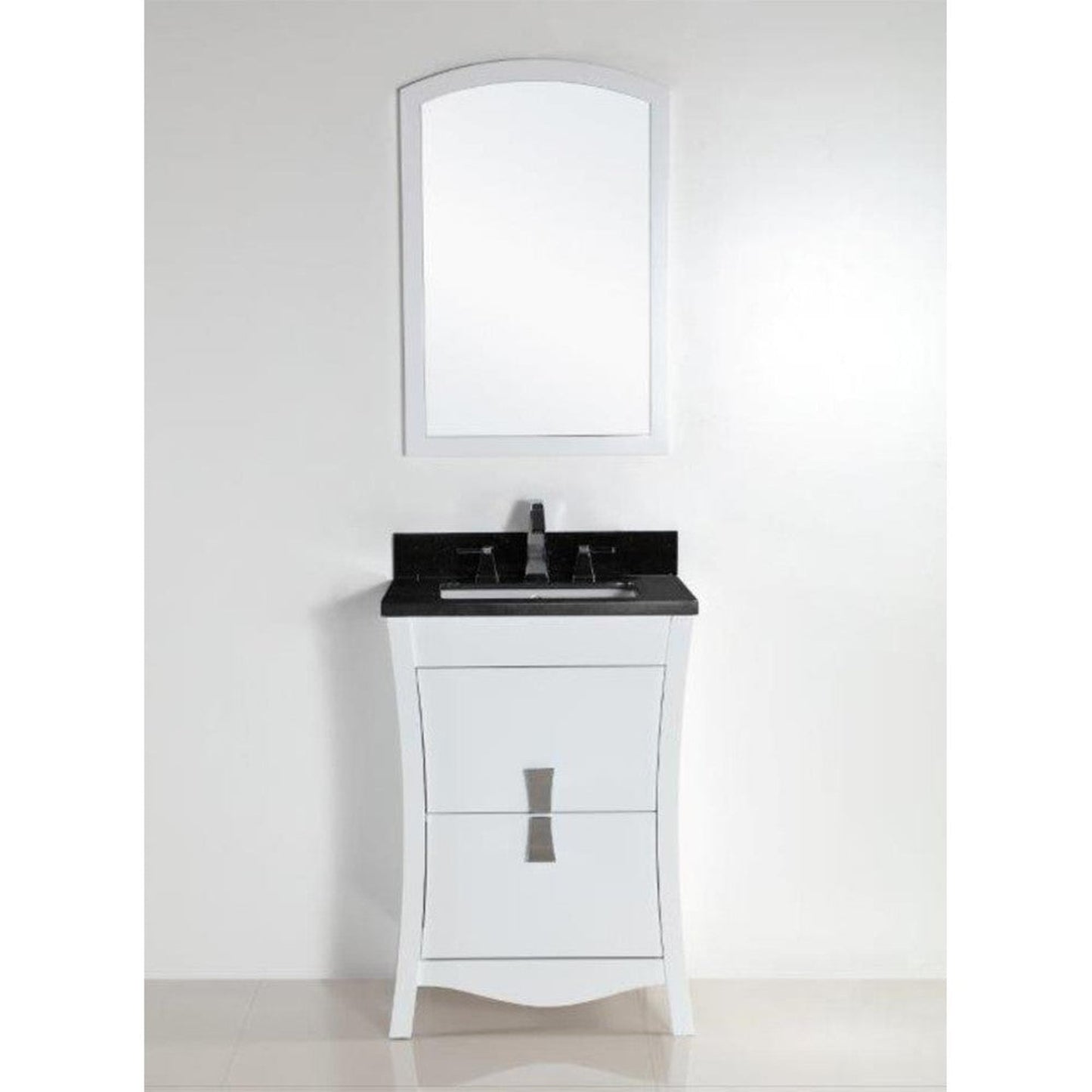 Bellaterra Home 24" 2-Drawer White Freestanding Vanity Set With Ceramic Undermount Rectangular Sink and Black Galaxy Granite Top