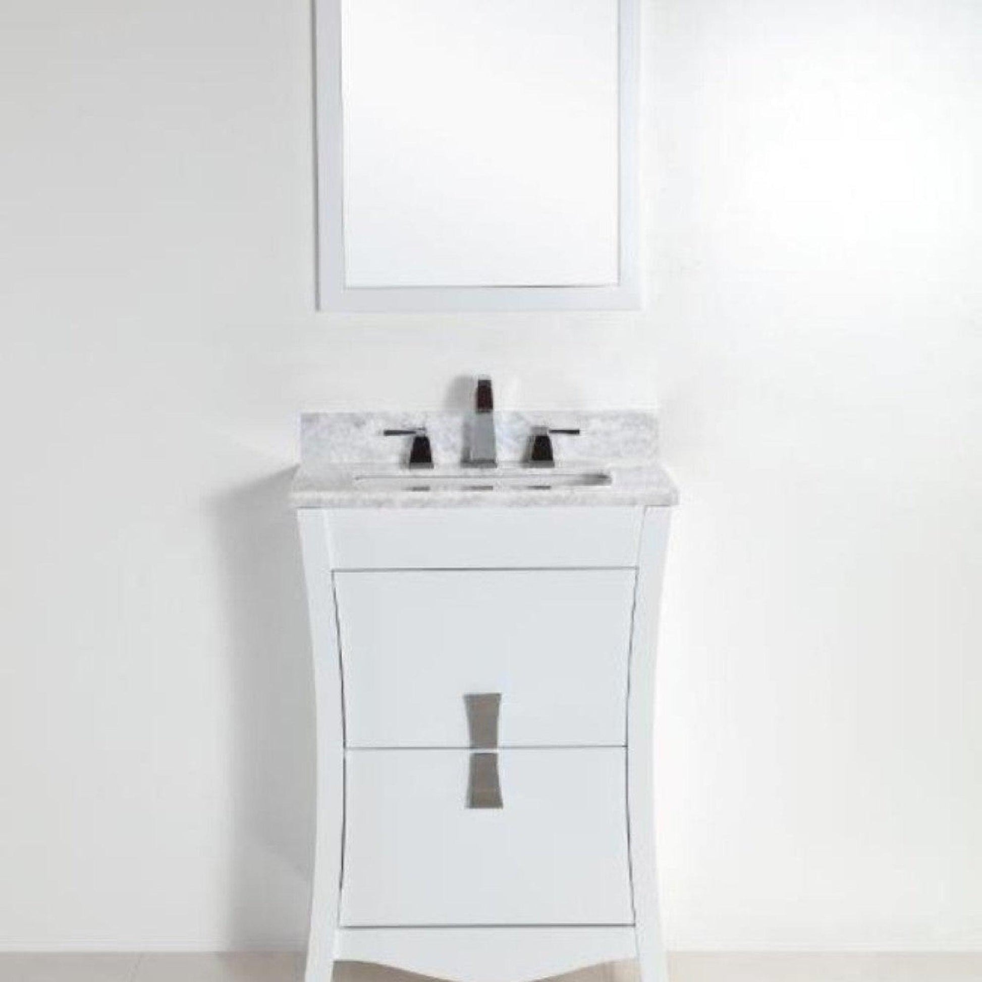 Bellaterra Home 24" 2-Drawer White Freestanding Vanity Set With Ceramic Undermount Rectangular Sink and White Carrara Marble Top