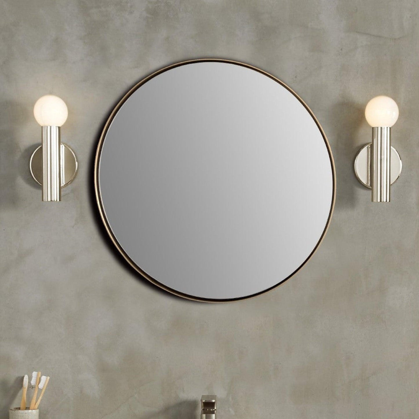 Bellaterra Home 24" Gold Round Wall-Mounted Steel Framed Mirror