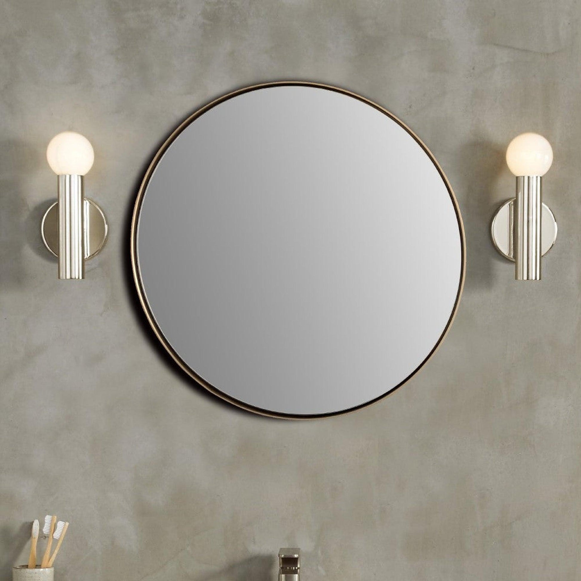 Bellaterra Home 24" Gold Round Wall-Mounted Steel Framed Mirror