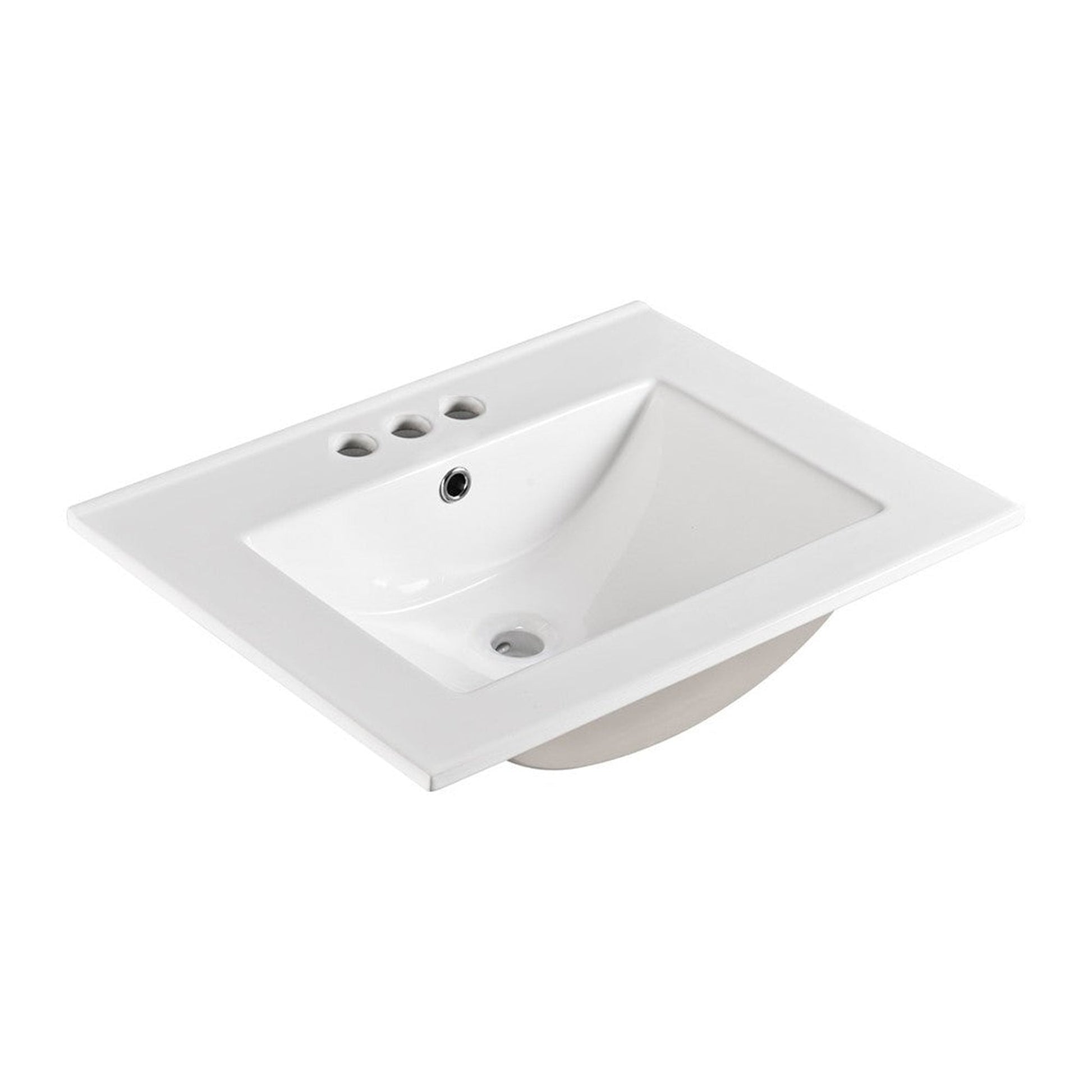 Bellaterra Home 24" x 18" Ceramic Three Hole Vanity Top With Integrated Rectangular Sink and Overflow