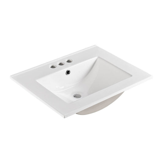 Bellaterra Home 24" x 18" Ceramic Three Hole Vanity Top With Integrated Rectangular Sink and Overflow