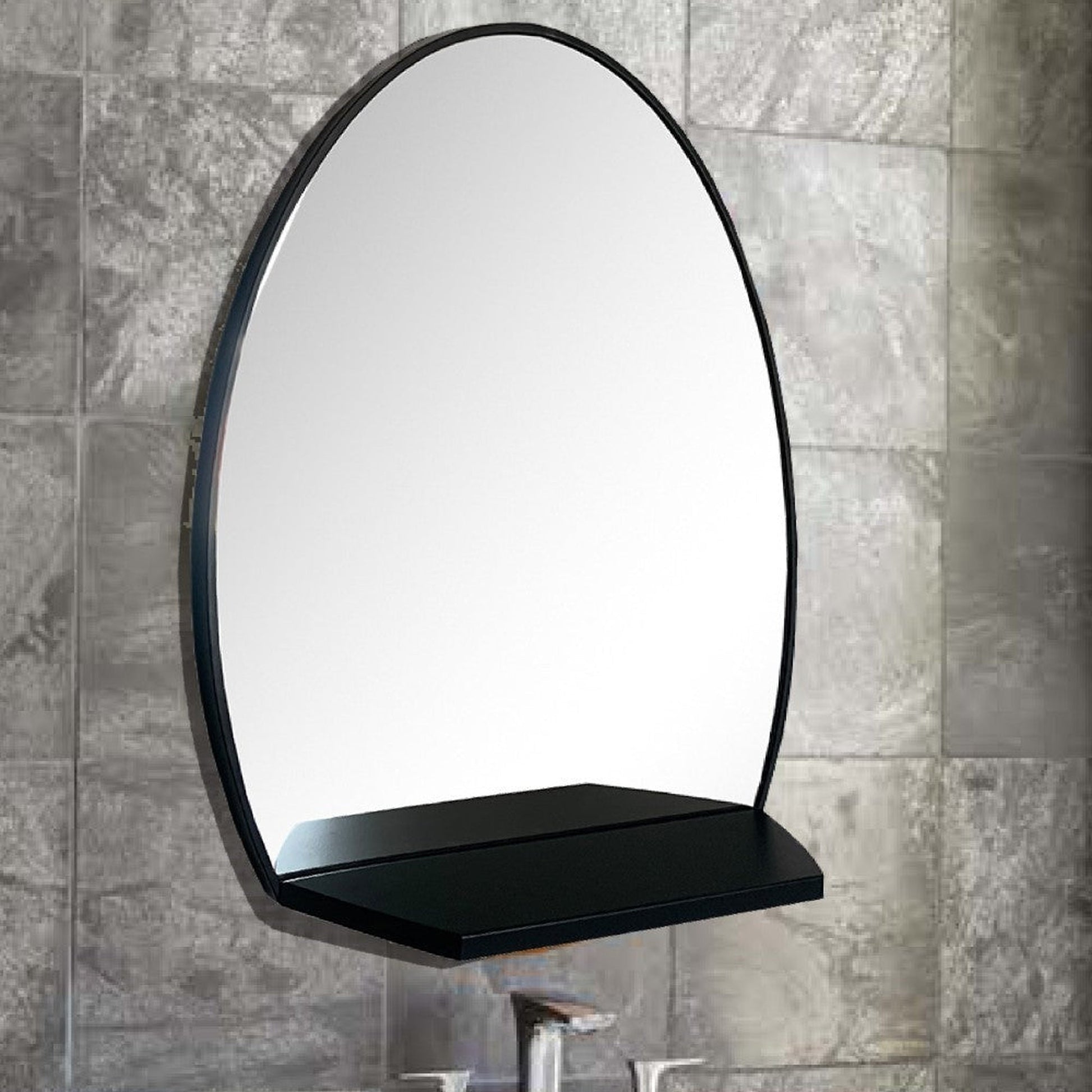 Bellaterra Home 24" x 28" Black Oval Wall-Mounted Steel Framed Mirror With Shelf