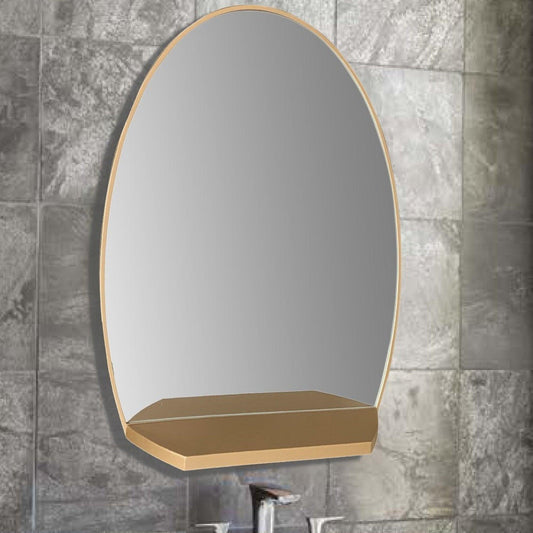 Bellaterra Home 24" x 28" Gold Oval Wall-Mounted Steel Framed Mirror With Shelf