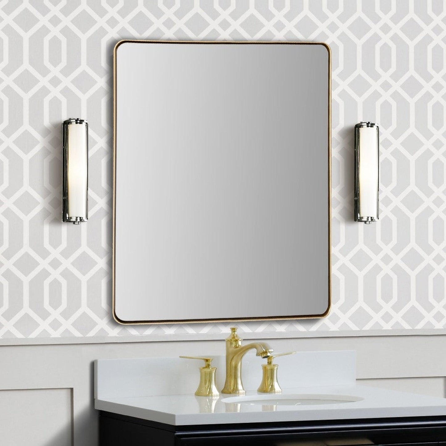 Bellaterra Home 24" x 28" Gold Rectangle Wall-Mounted Steel Framed Mirror With Rounded Edges