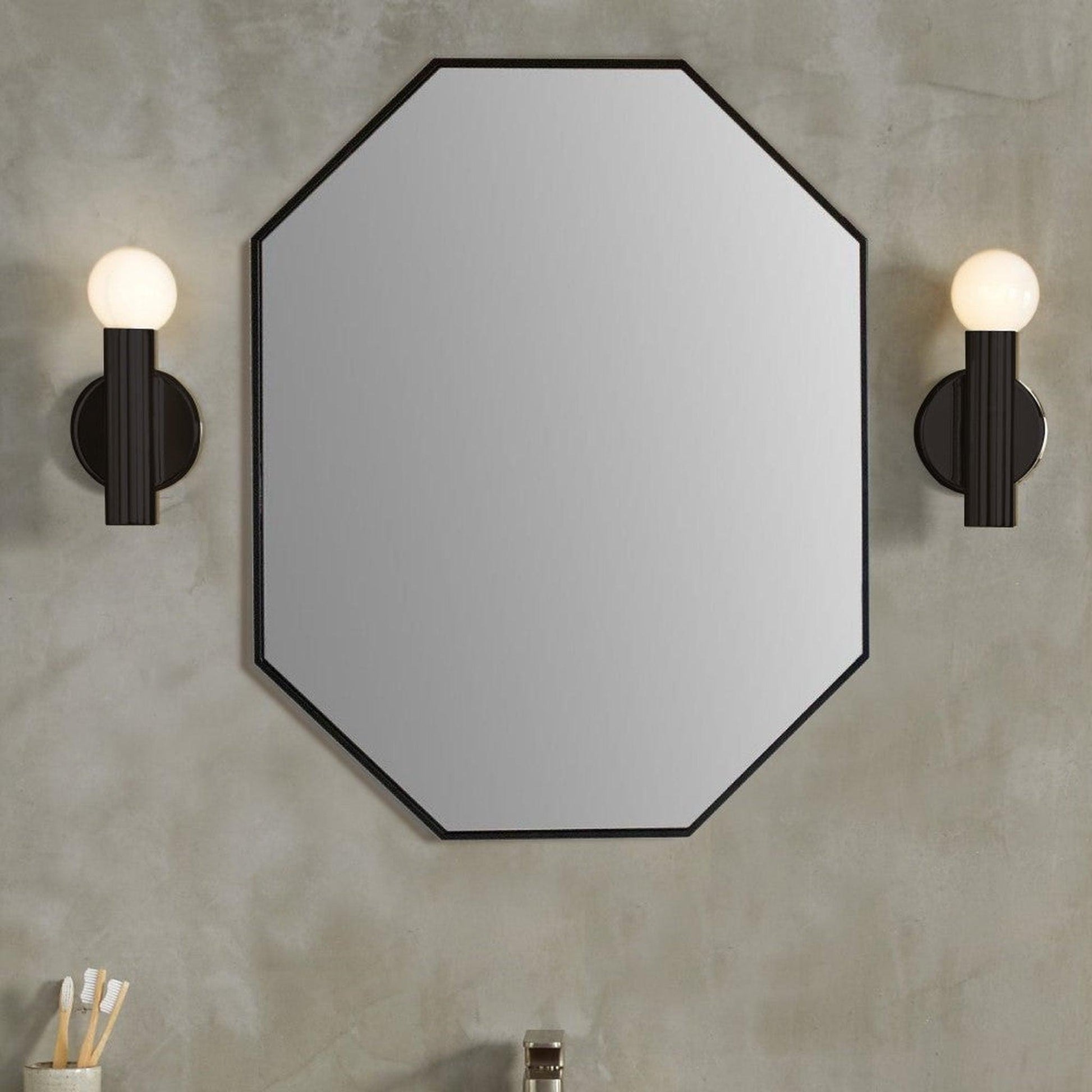 Bellaterra Home 24" x 31" Black Octagon Wall-Mounted Steel Framed Mirror