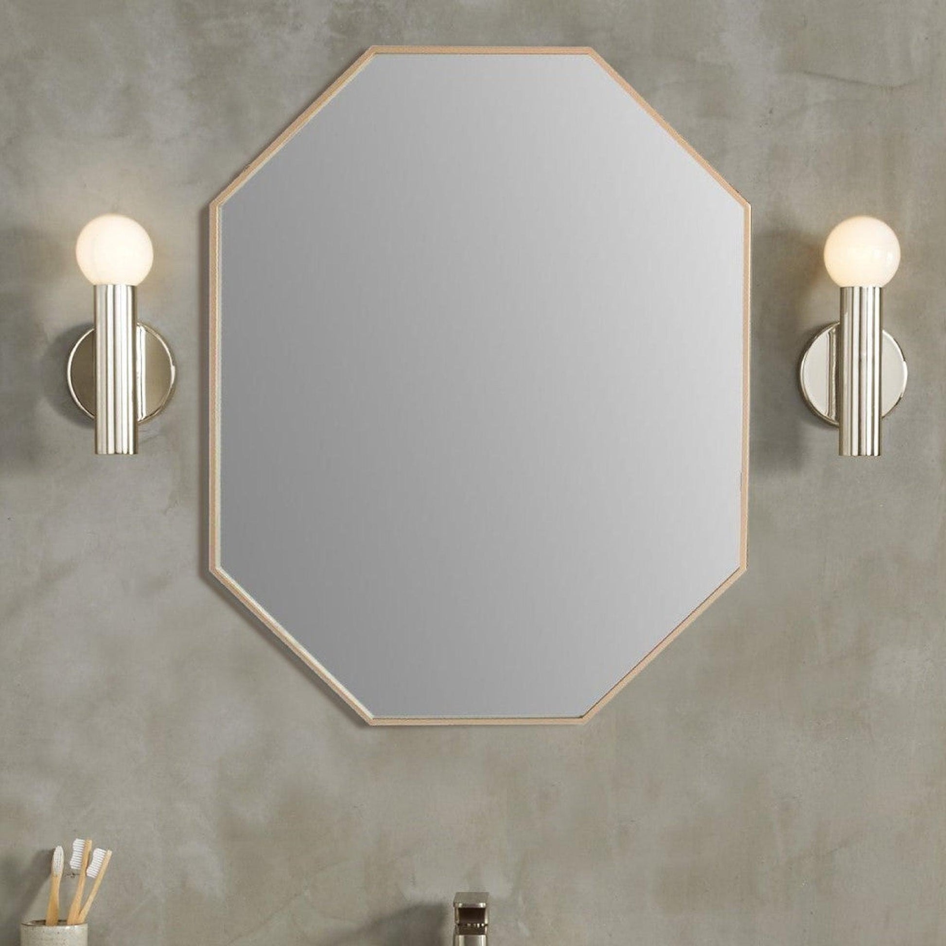 Bellaterra Home 24" x 31" Gold Octagon Wall-Mounted Steel Framed Mirror