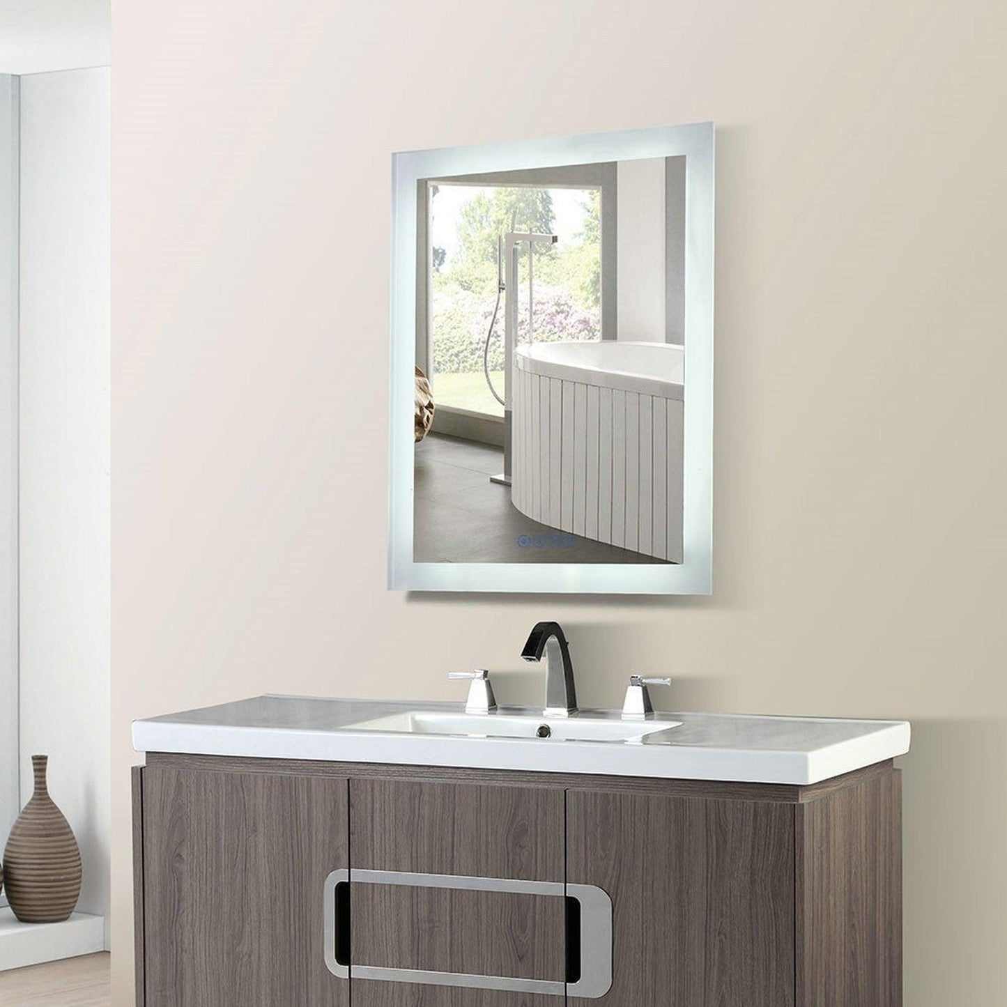 Bellaterra Home 24" x 31" Rectangle Wall-Mounted LED Bordered Illuminated Frameless Mirror With Built-in Bluetooth Speaker