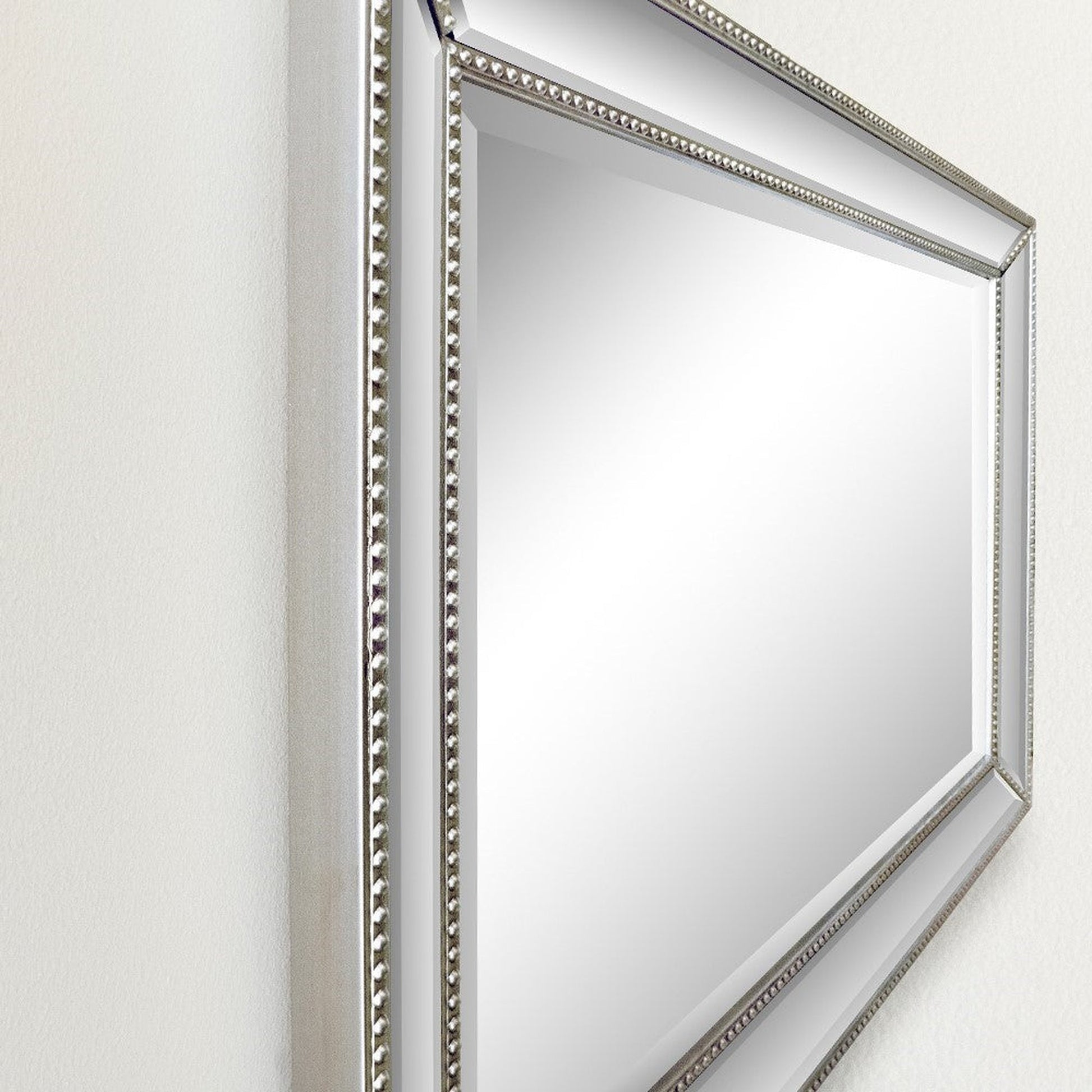 Bellaterra Home 24" x 36" Silver Rectangle Wall-Mounted Beaded Framed Mirror