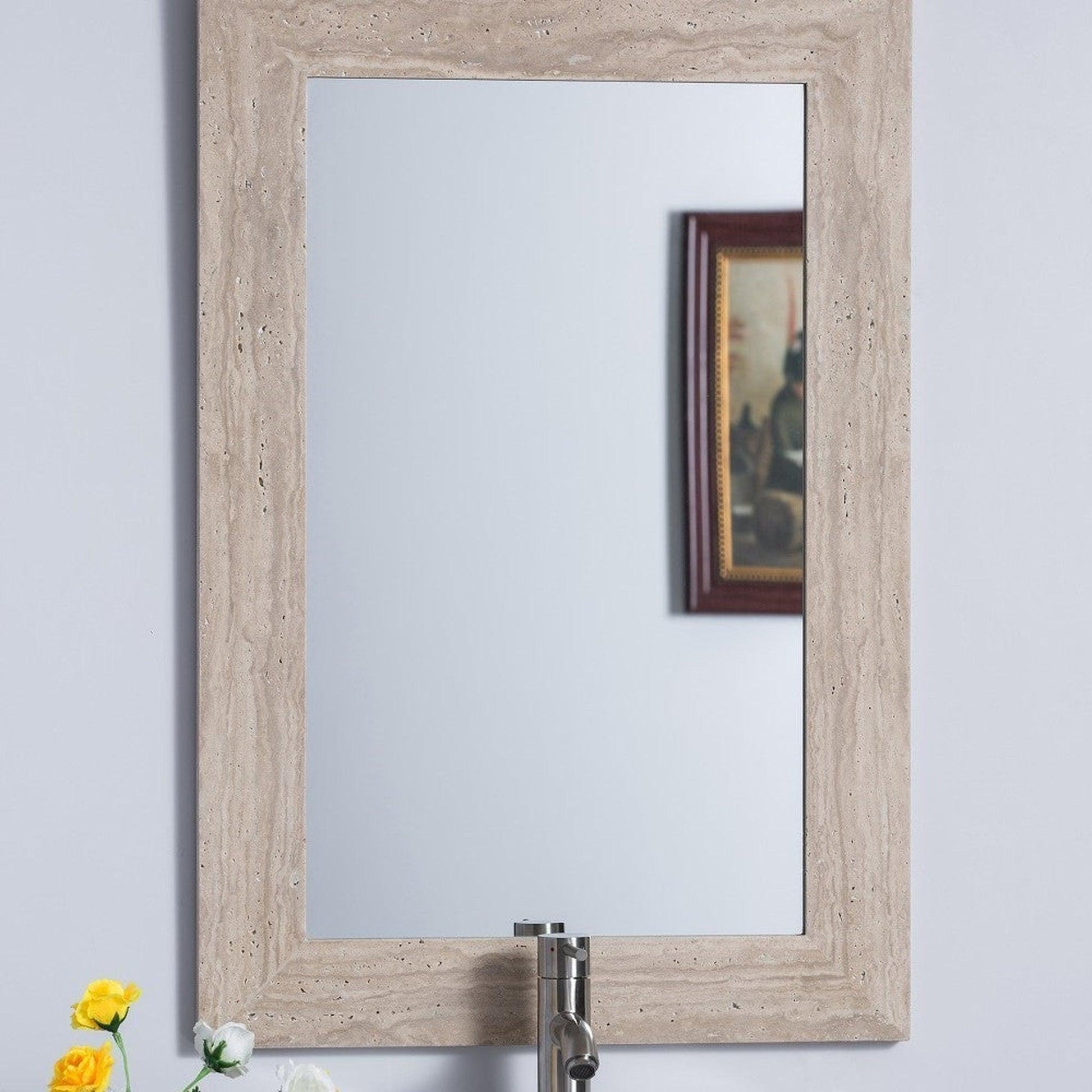 Bellaterra Home 24" x 36" Travertine Rectangle Wall-Mounted Stone Framed Mirror