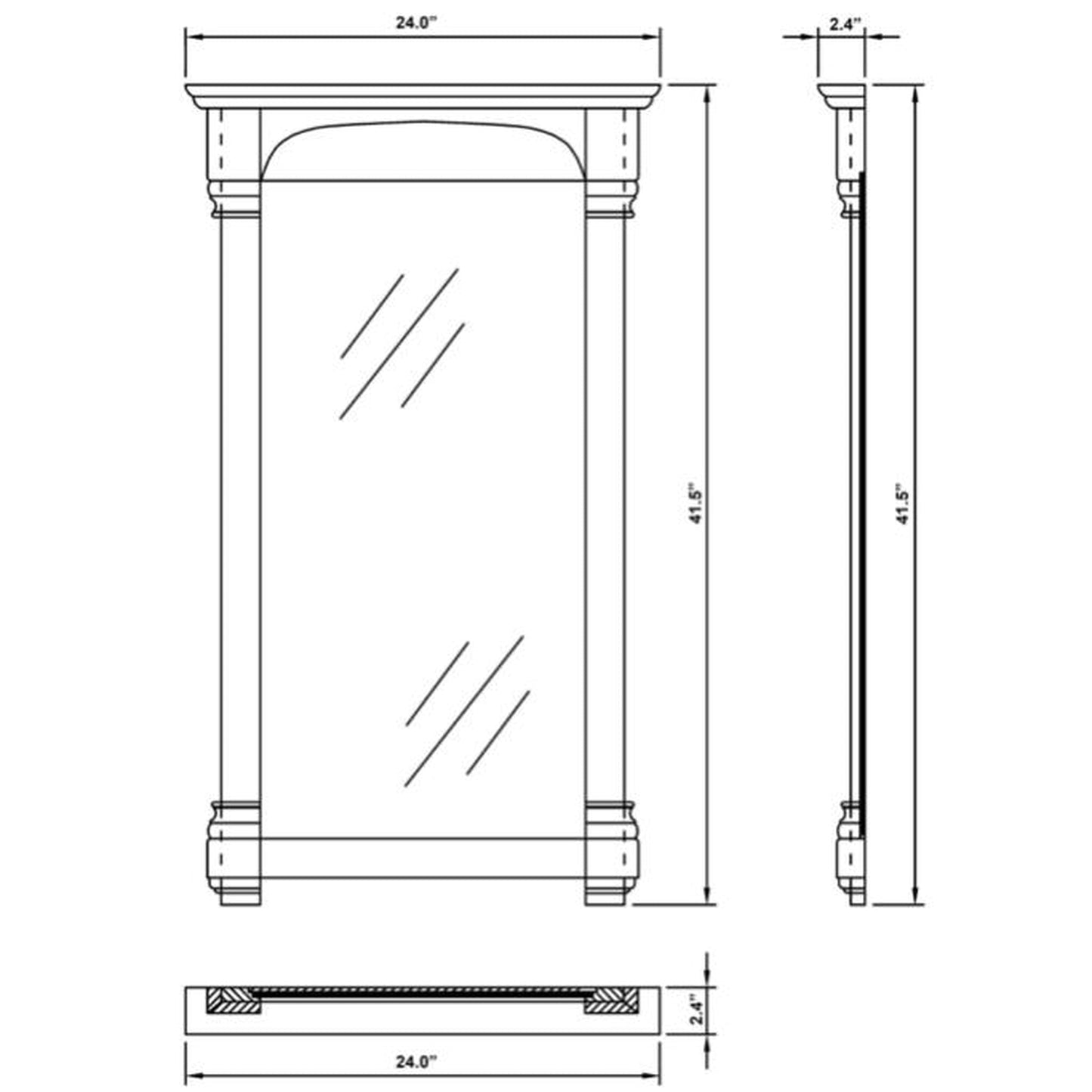 Bellaterra Home 24" x 42" Cream White Rectangle Wall-Mounted Solid Wood Framed Mirror