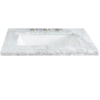 Bellaterra Home 25" x 22" White Carrara Marble Three Hole Vanity Top With Undermount Rectangular Sink and Overflow