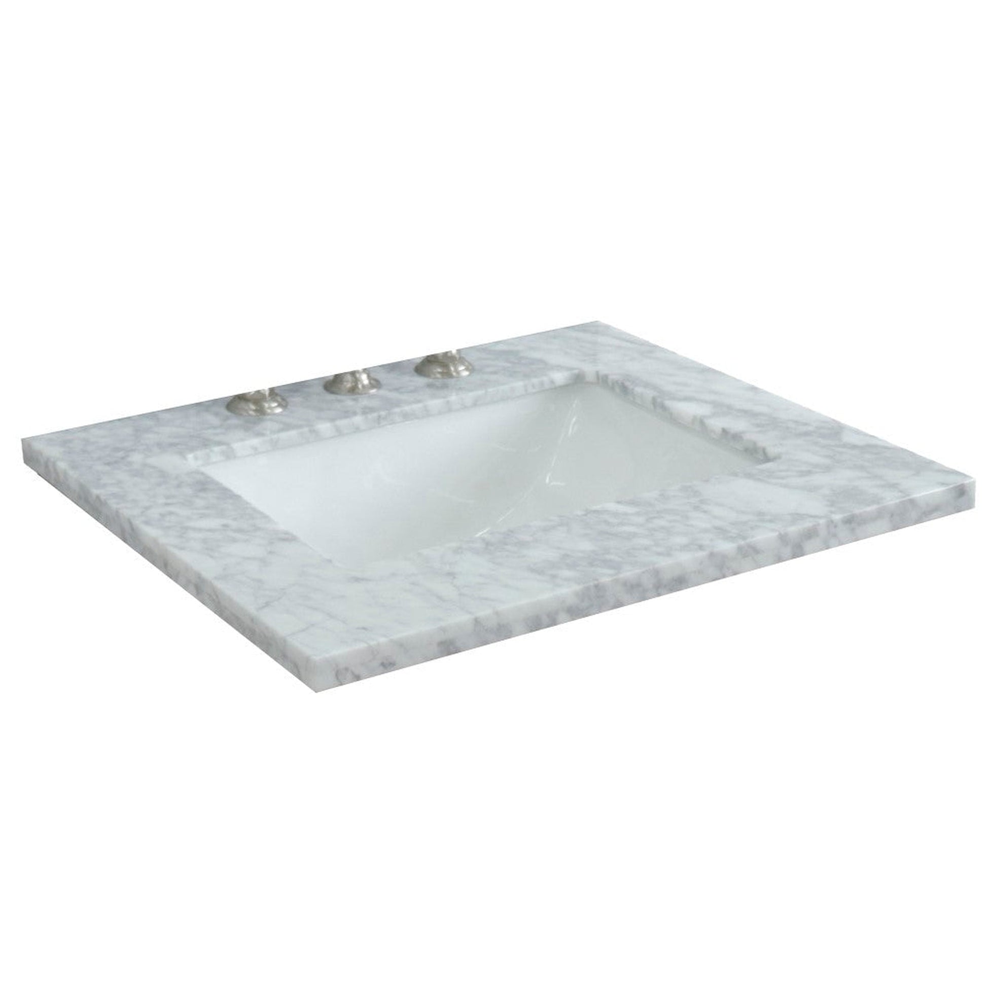 Bellaterra Home 25" x 22" White Carrara Marble Three Hole Vanity Top With Undermount Rectangular Sink and Overflow