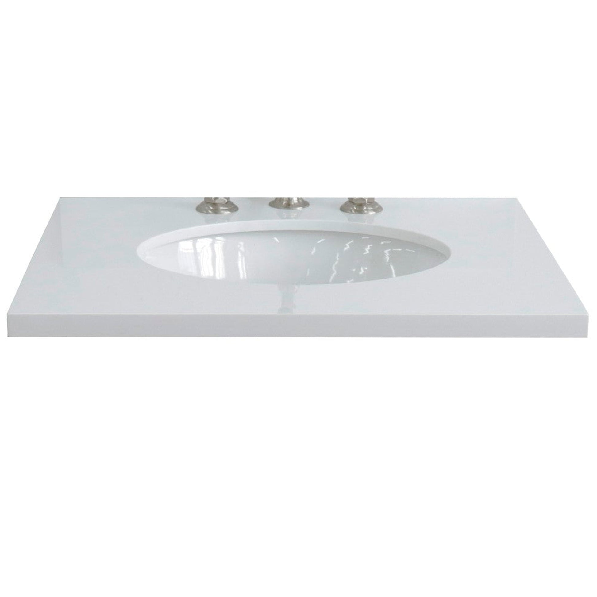 Bellaterra Home 25" x 22" White Quartz Three Hole Vanity Top With Undermount Oval Sink and Overflow