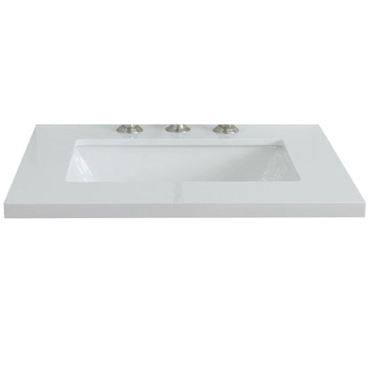 Bellaterra Home 25" x 22" White Quartz Three Hole Vanity Top With Undermount Rectangular Sink and Overflow