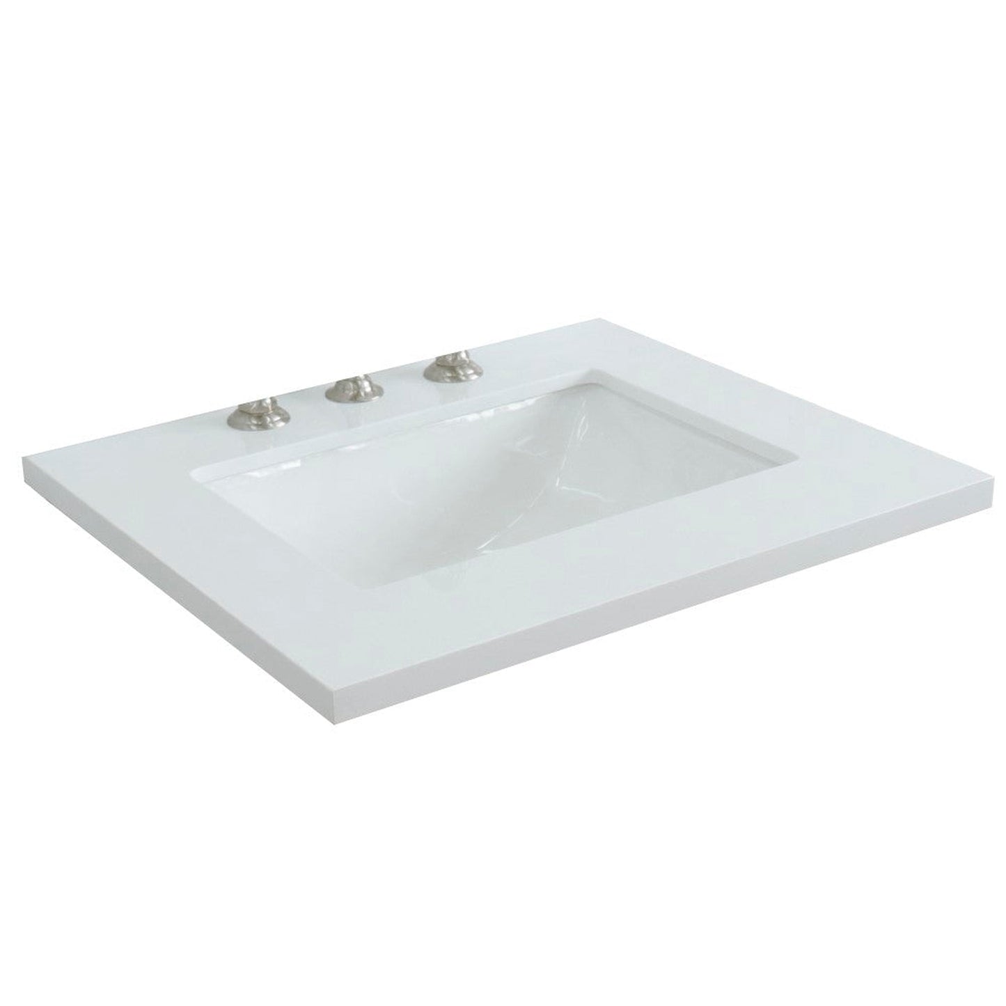 Bellaterra Home 25" x 22" White Quartz Three Hole Vanity Top With Undermount Rectangular Sink and Overflow