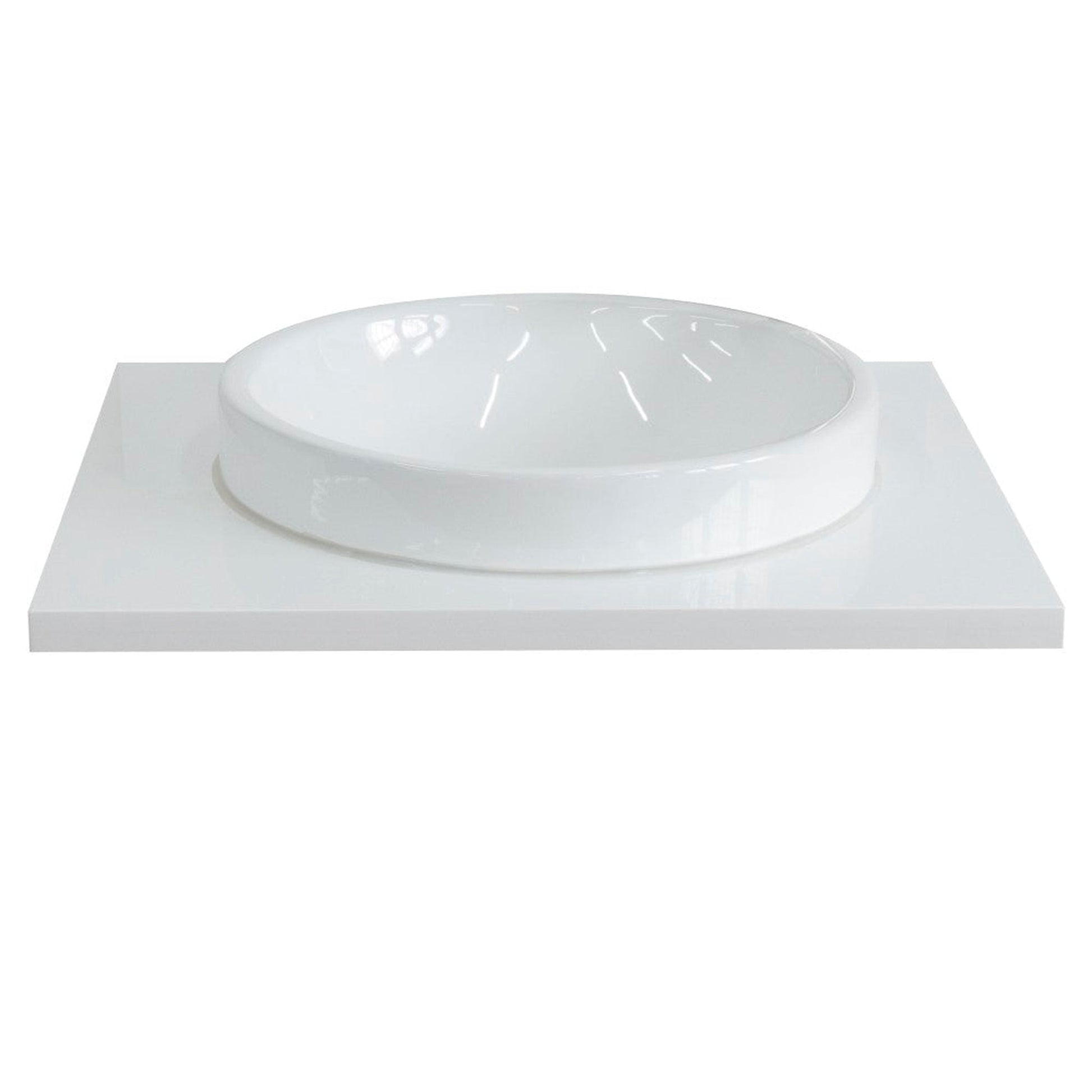 Bellaterra Home 25" x 22" White Quartz Vanity Top With Semi-recessed Round Sink and Overflow