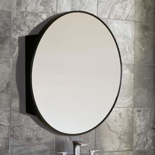Bellaterra Home 26" Black Round Wall-Mounted Steel Framed Mirror Medicine Cabinet