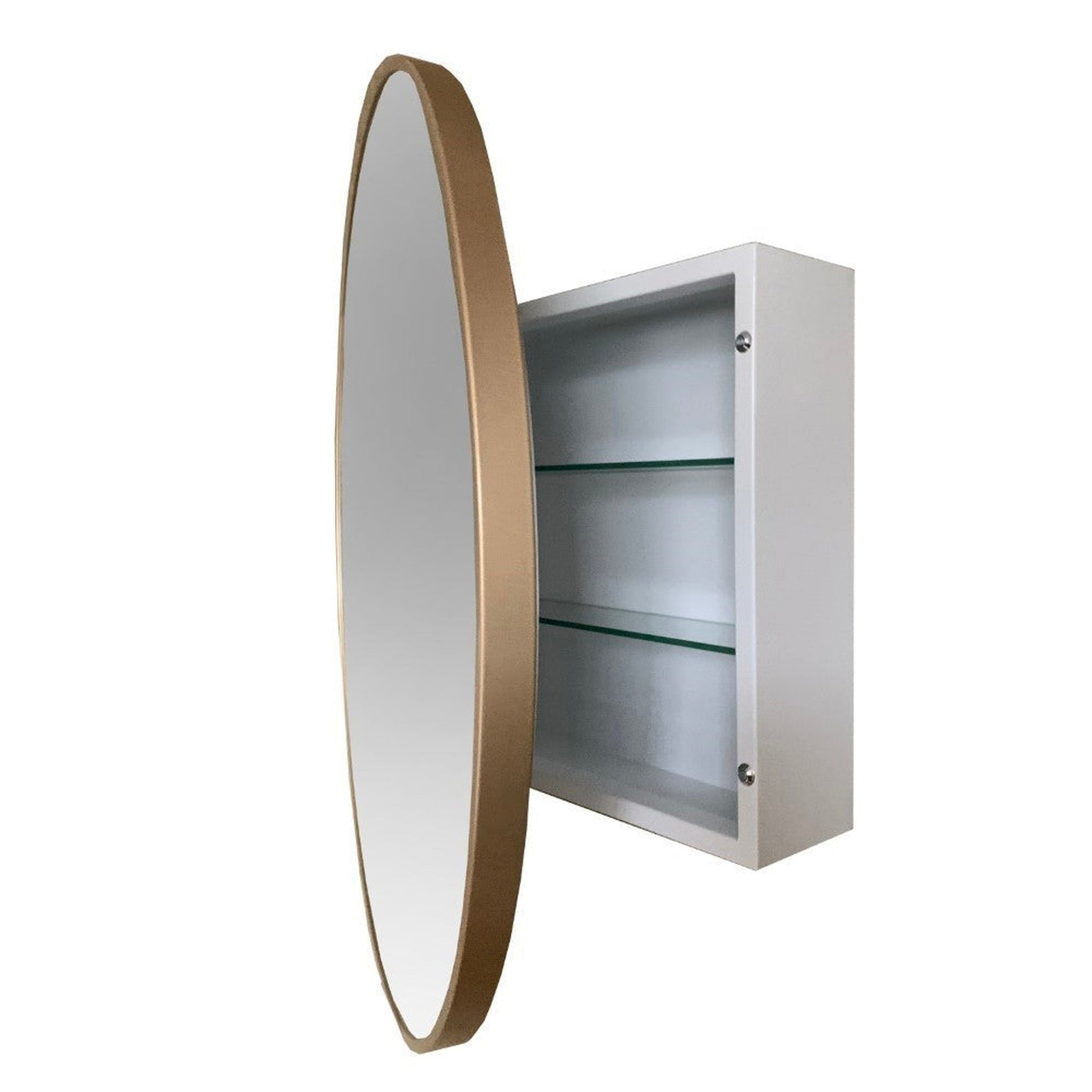 Bellaterra Home 26" Gold Round Wall-Mounted Steel Framed Mirror Medicine Cabinet