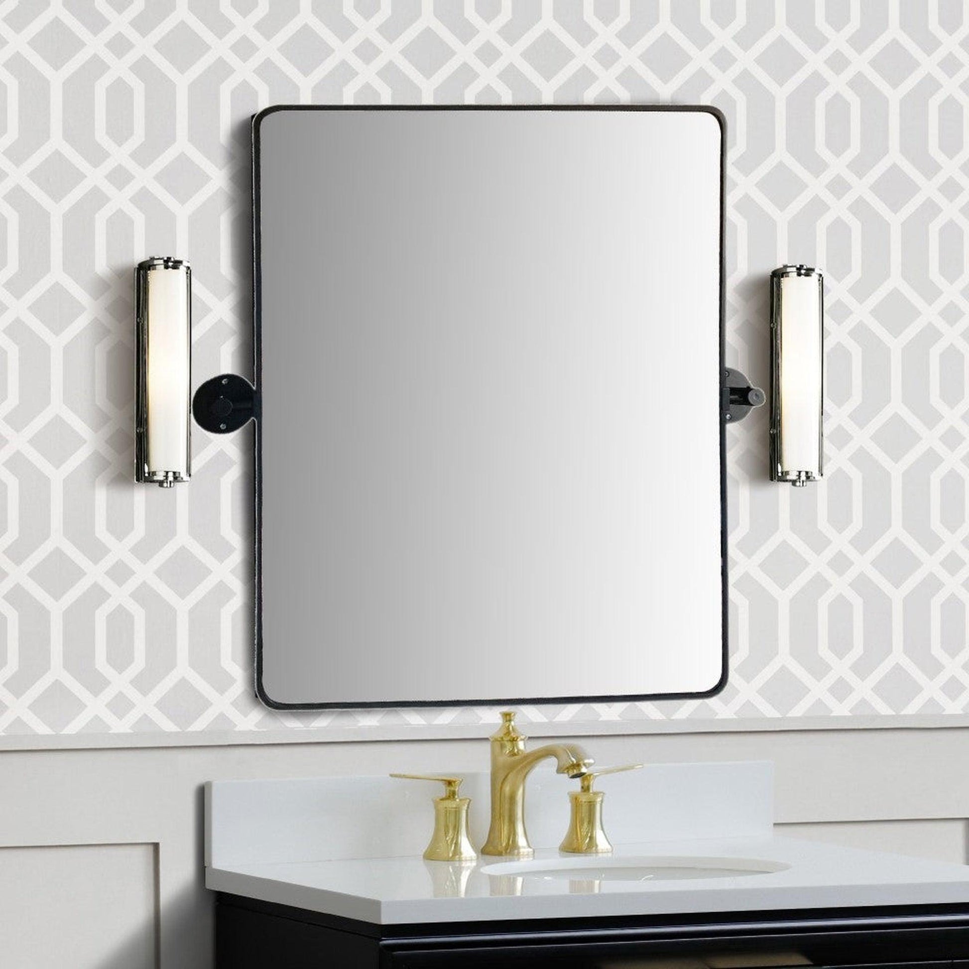 Bellaterra Home 28" x 30" Black Rectangle Wall-Mounted Steel Framed Mirror With Bracket Support