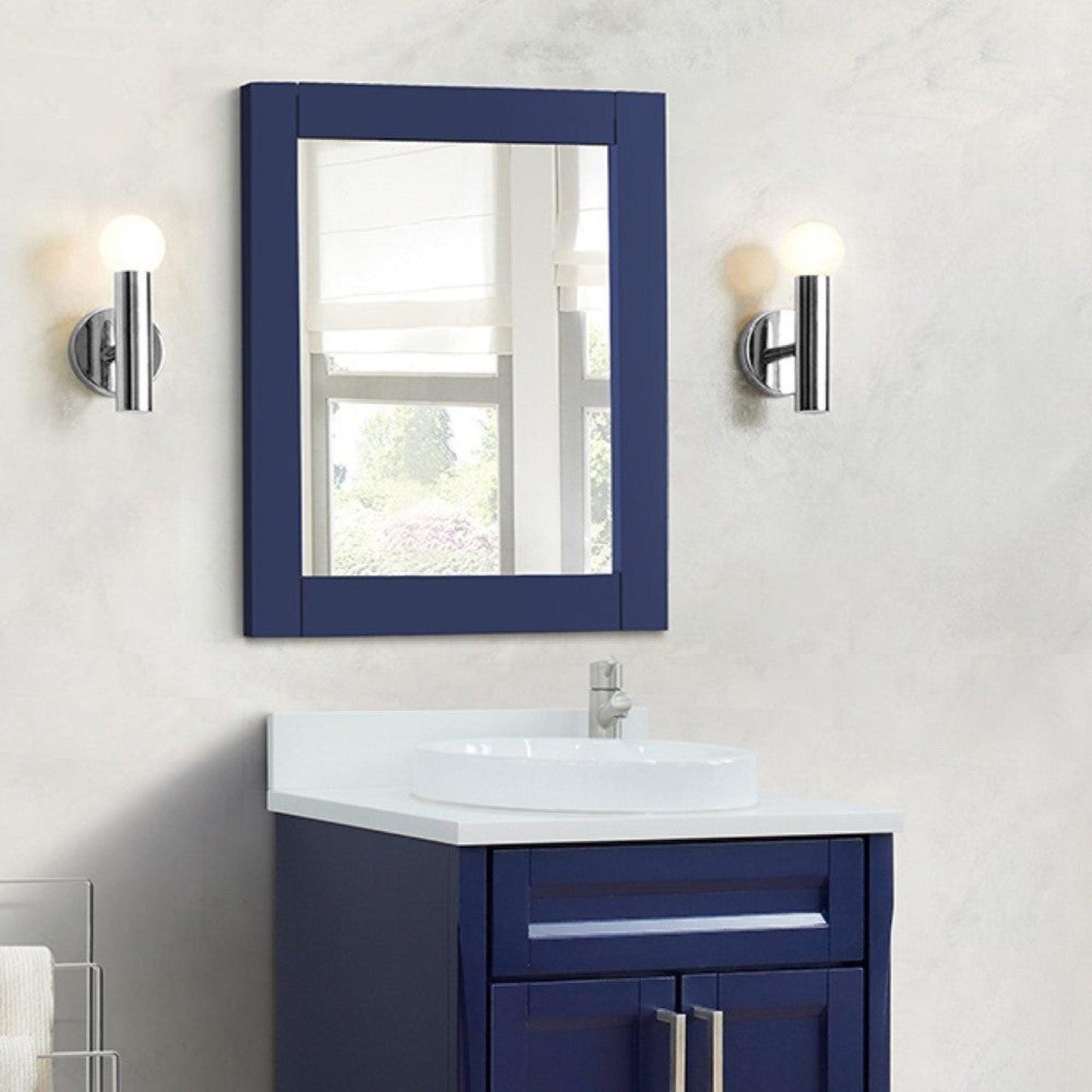 Bellaterra Home 28" x 30" Blue Rectangle Wall-Mounted Wood Framed Mirror