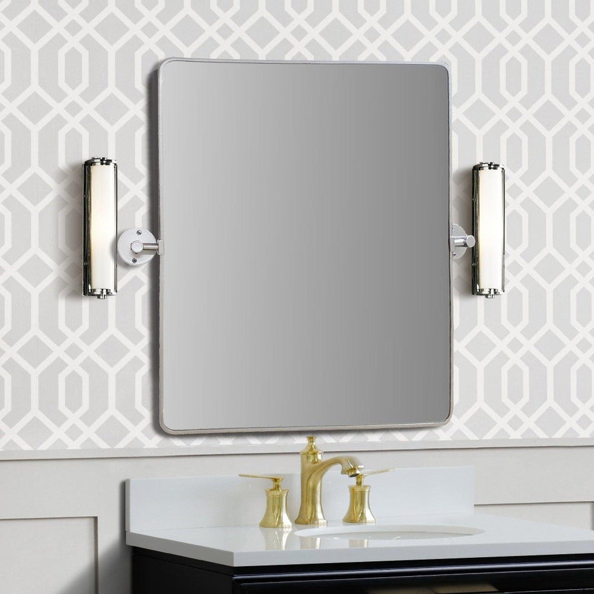 Bellaterra Home 28" x 30" Silver Rectangle Wall-Mounted Steel Framed Mirror With Bracket Support
