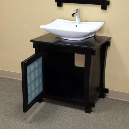 Bellaterra Home 30" 1-Door Black Freestanding Vanity Set With White Ceramic Vessel Sink and Black Galaxy Marble Top