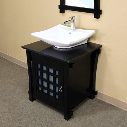 Bellaterra Home 30" 1-Door Black Freestanding Vanity Set With White Ceramic Vessel Sink and Black Galaxy Marble Top