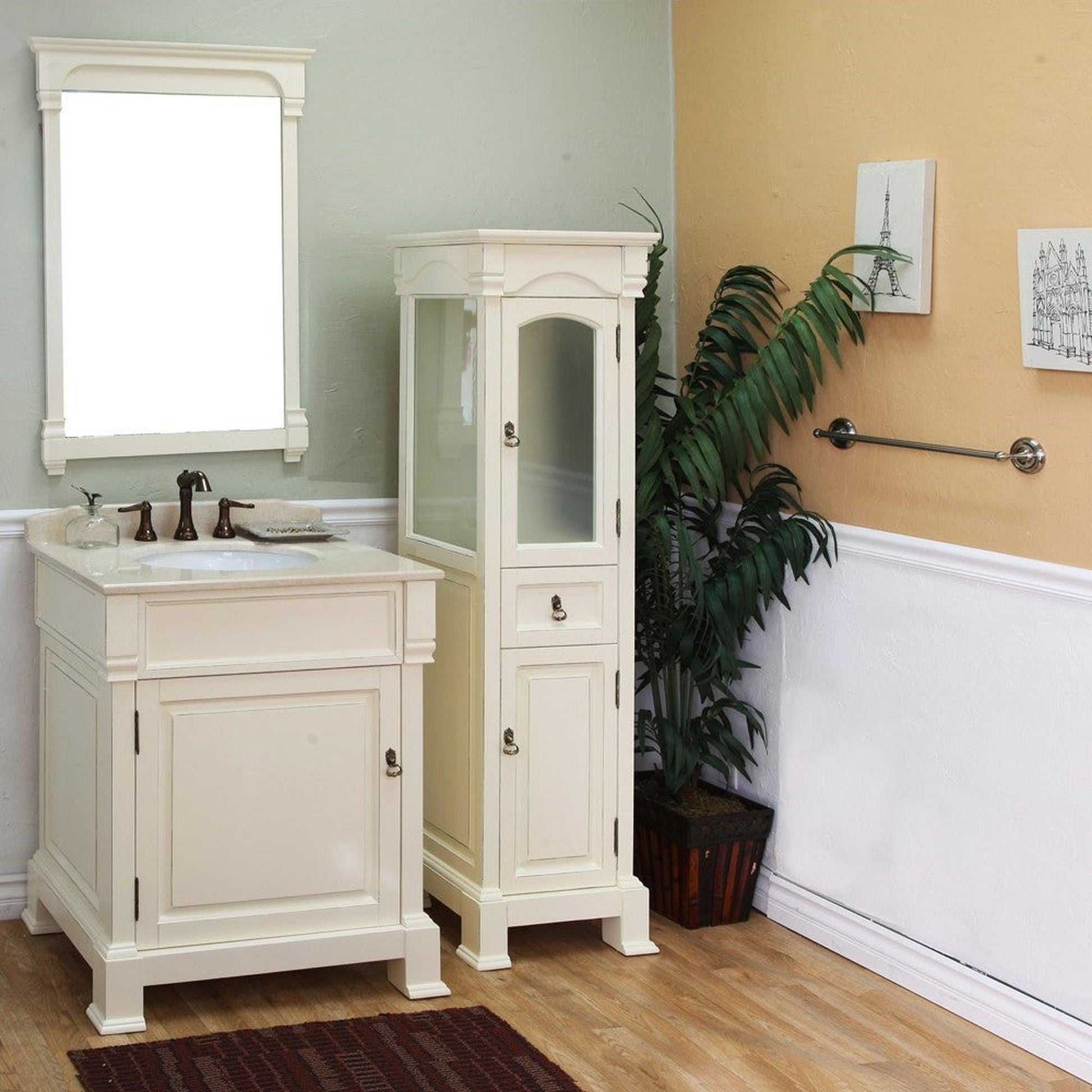 Bellaterra Home 30" 1-Door Cream White Freestanding Vanity Set With White Ceramic Undermount Sink and Cream Marble Top