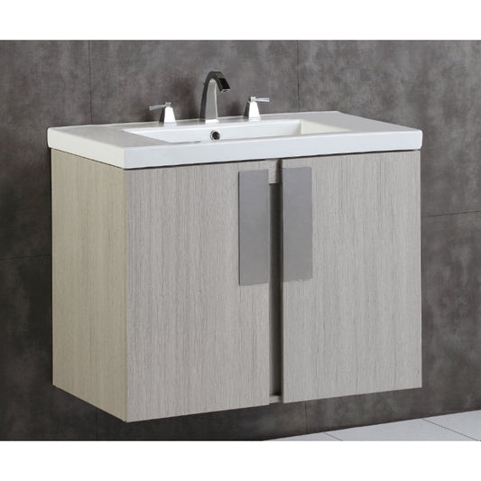 Bellaterra Home 30" 2-Door Gray Pine Wall Mount Vanity Set With Ceramic Integrated Sink and Top