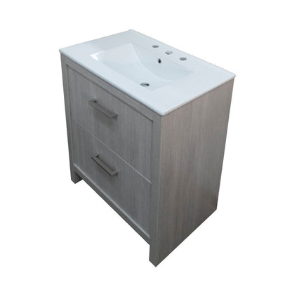 Bellaterra Home 30" 2-Drawer Gray Freestanding Vanity Set With Ceramic Integrated Sink and Ceramic Top