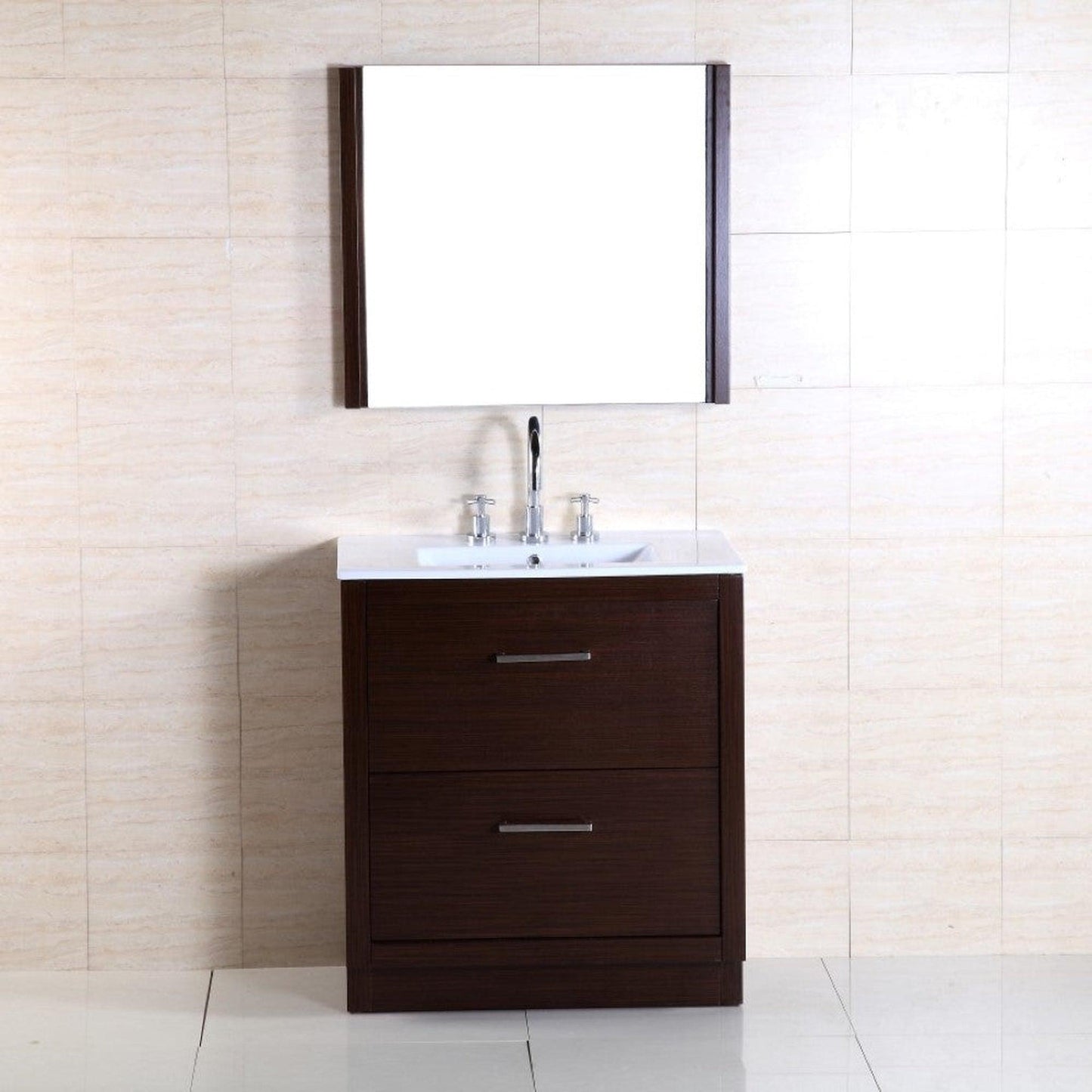 Bellaterra Home 30" 2-Drawer Wenge Freestanding Vanity Set With Ceramic Integrated Sink and Ceramic Top