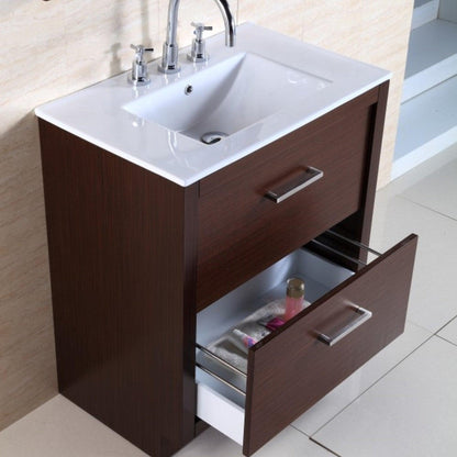 Bellaterra Home 30" 2-Drawer Wenge Freestanding Vanity Set With Ceramic Integrated Sink and Ceramic Top