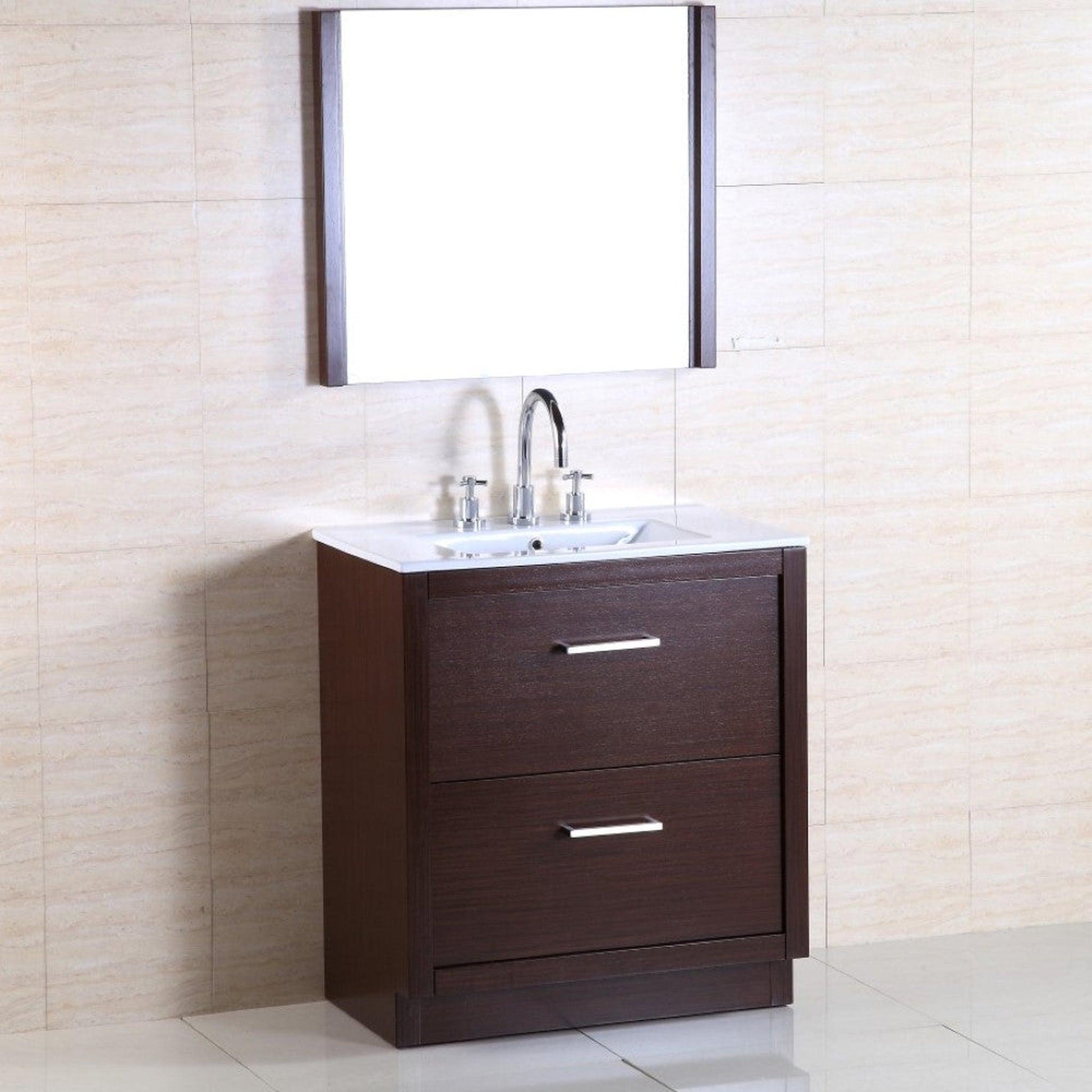 Bellaterra Home 30" 2-Drawer Wenge Freestanding Vanity Set With Ceramic Integrated Sink and Ceramic Top