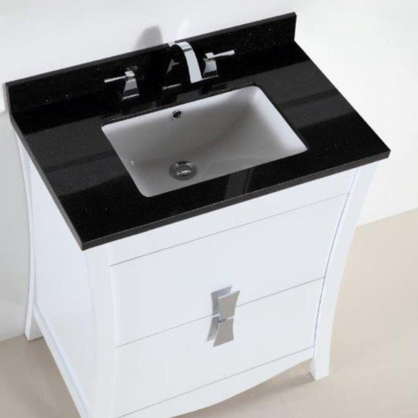 Bellaterra Home 30" 2-Drawer White Freestanding Vanity Set With Ceramic Undermount Rectangular Sink and Black Galaxy Granite Top