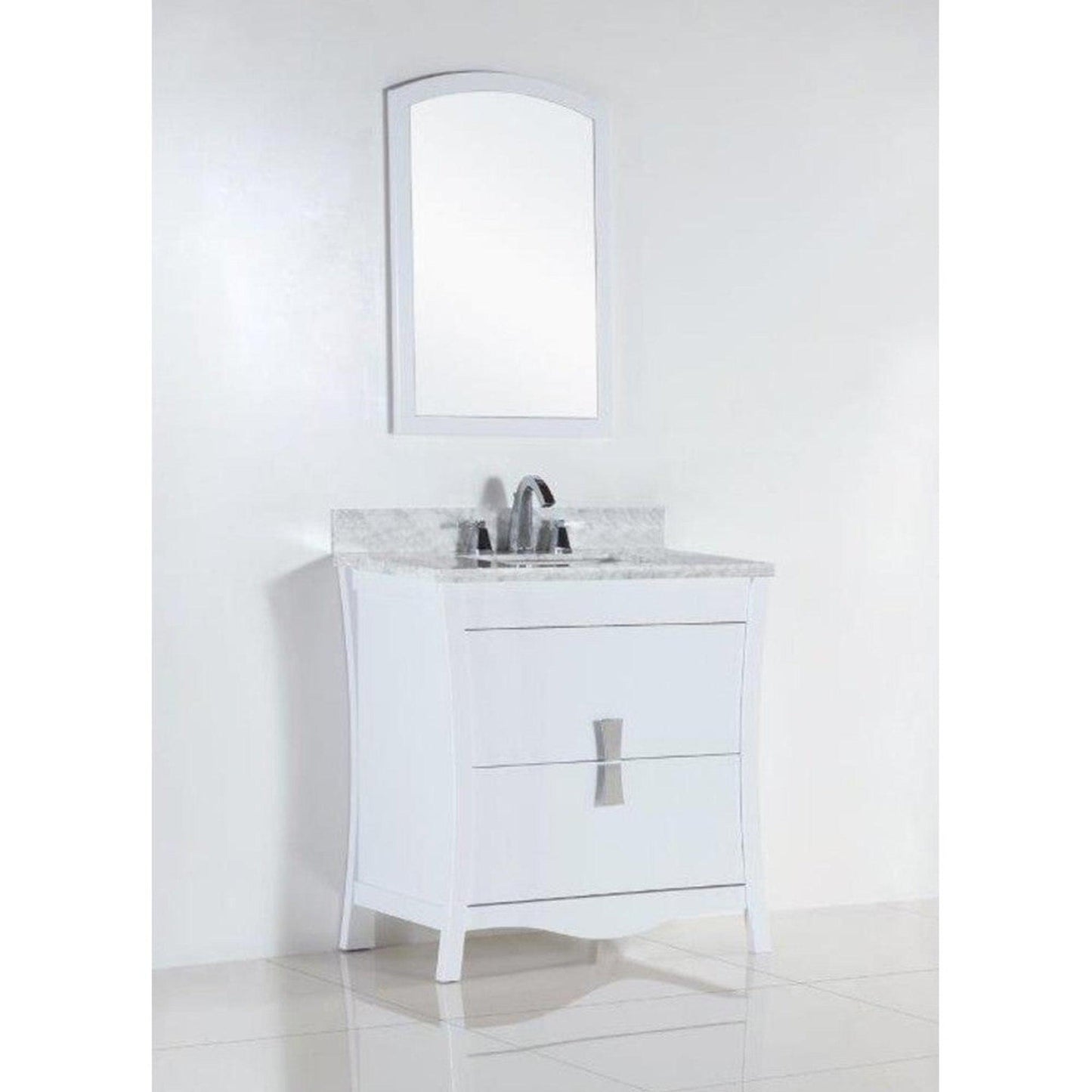 Bellaterra Home 30" 2-Drawer White Freestanding Vanity Set With Ceramic Undermount Rectangular Sink and White Carrara Marble Top