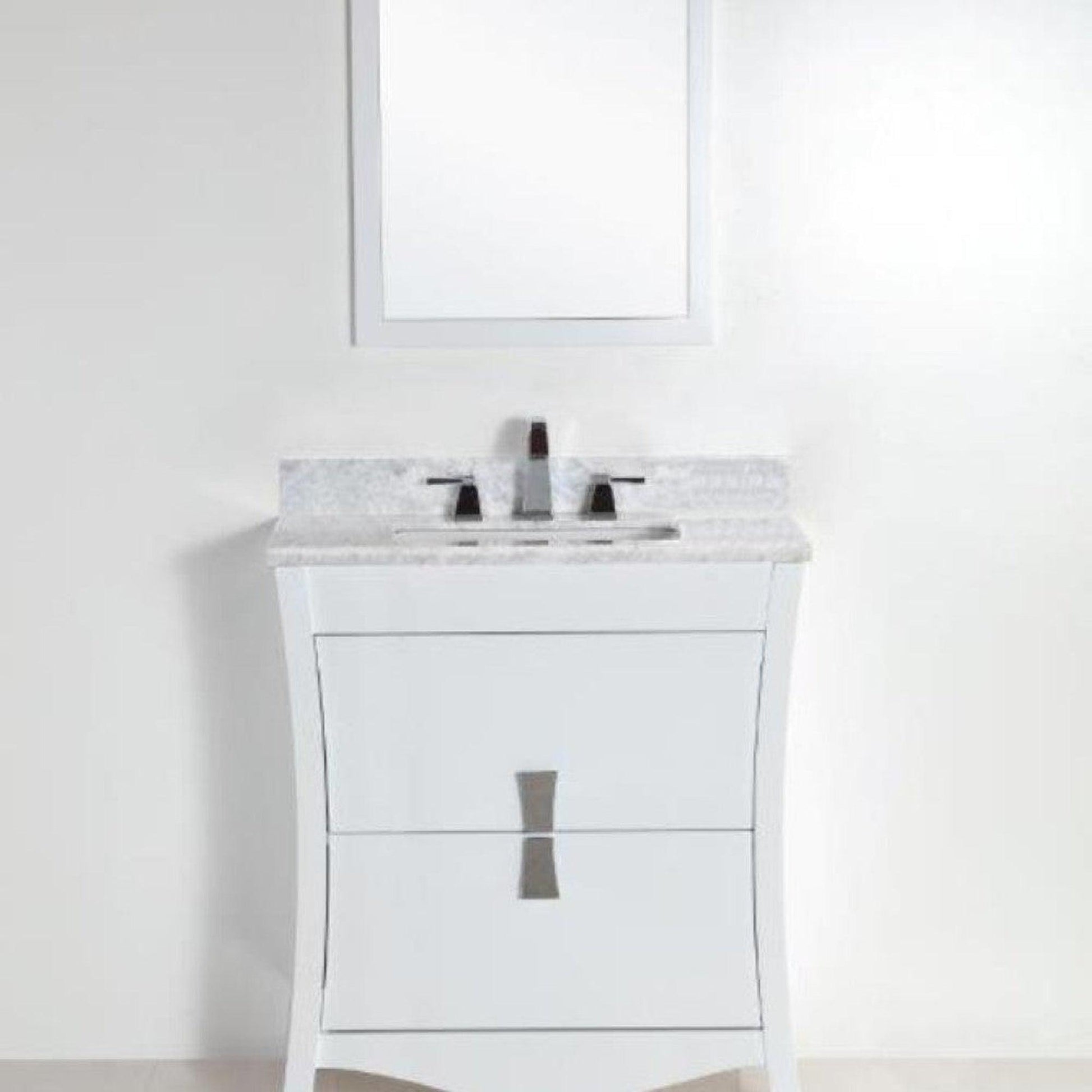 Bellaterra Home 30" 2-Drawer White Freestanding Vanity Set With Ceramic Undermount Rectangular Sink and White Carrara Marble Top