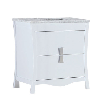 Bellaterra Home 30" 2-Drawer White Freestanding Vanity Set With Ceramic Undermount Rectangular Sink and White Carrara Marble Top