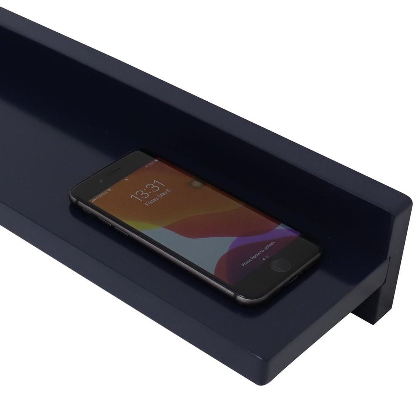 Bellaterra Home 30" Blue Rectangle Wall-Mounted Solid Rubber Wood Wall Shelf With 15W/3A Wireless Charging